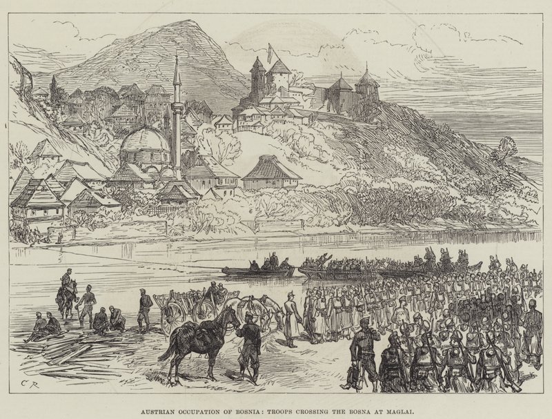 Austrian Occupation of Bosnia, Troops Crossing the Bosna at Maglai by Sir John Charles Robinson