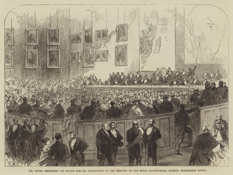 Mr Young Describing his Search for Dr Livingstone at the Meeting of the Royal Geographical Society, Burlington House by Sir John Charles Robinson