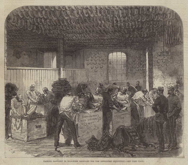 Packing Saddlery in Woolwich Dockyard for the Abyssinian Expedition by Sir John Charles Robinson
