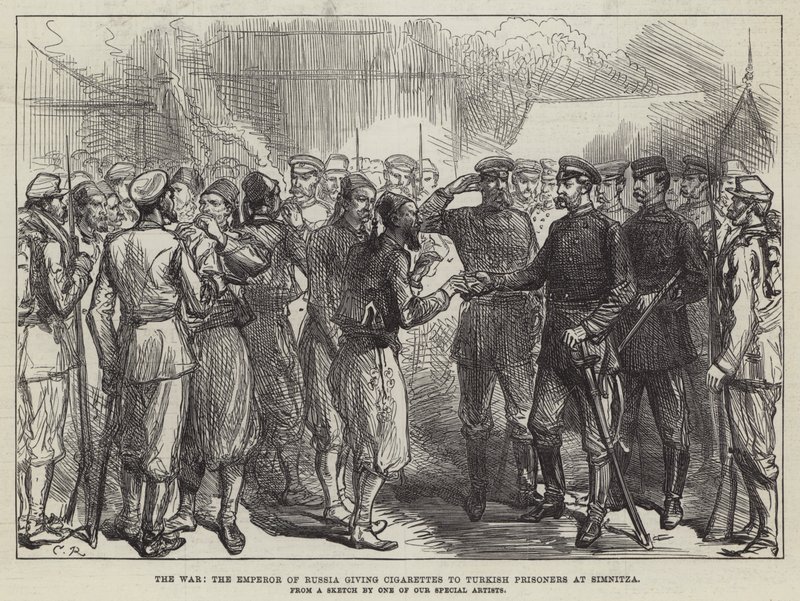 The War, the Emperor of Russia giving Cigarettes to Turkish Prisoners at Simnitza by Sir John Charles Robinson