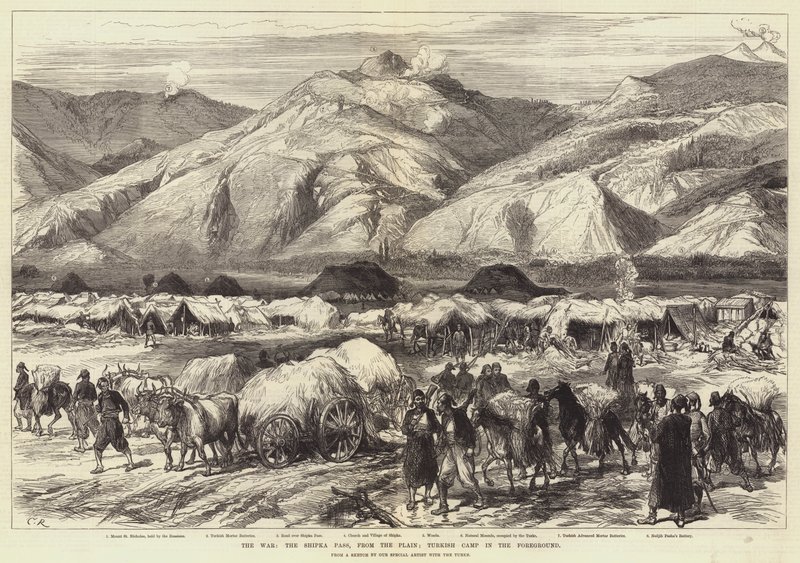 The War, the Shipka Pass, from the Plain; Turkish Camp in the Foreground by Sir John Charles Robinson