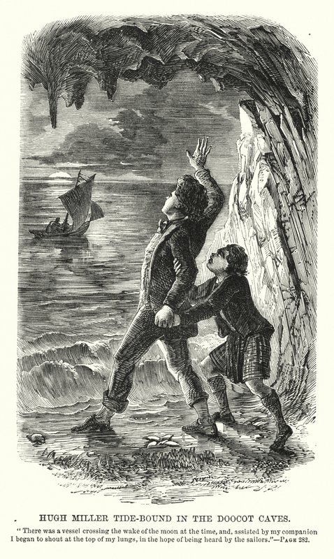 Hugh Miller Tide-Bound in the Doocot Caves (engraving) by Charles Altamont Doyle