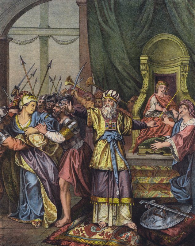 Queen Athaliah of Judah chased from the Temple and replaced as ruler by Jehoash by Charles Antoine (after) Coypel