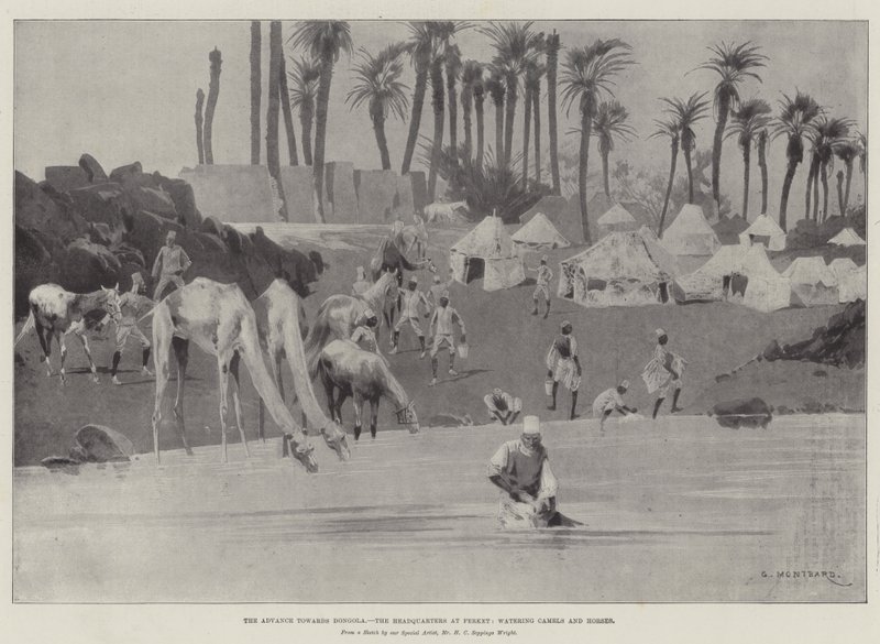 The Advance towards Dongola, the Headquarters at Ferket, watering Camels and Horses by Charles Auguste Loye
