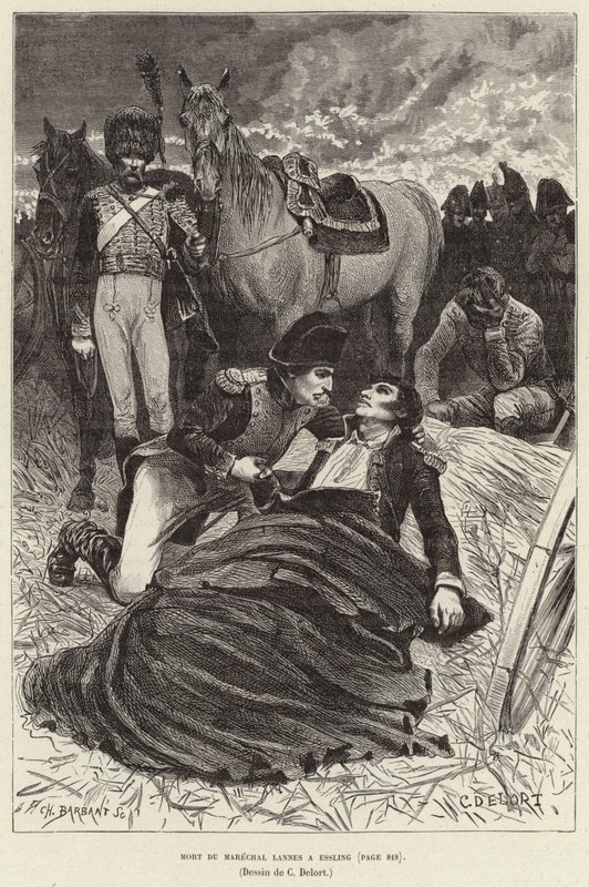 Death of Marshal Lannes at Essling; Napoleon and the dying Marshal Lannes at the Battle of Aspern-Essling, Austria by Charles Edouard Delort