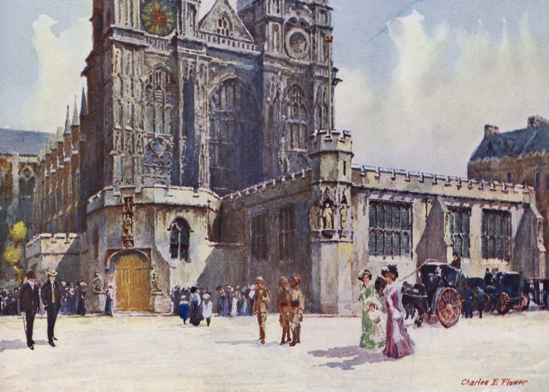 Westminster Abbey, Where King Edward VII and Queen Alexandra Alighted by Charles Edwin Flower