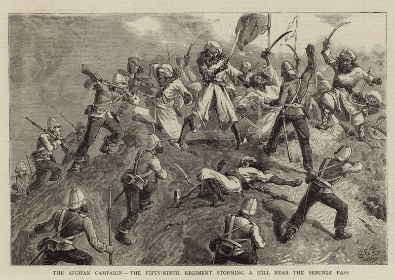 The Afghan Campaign, the Fifty-Ninth Regiment Storming a Hill near the Sebundi Pass by Charles Edwin Fripp