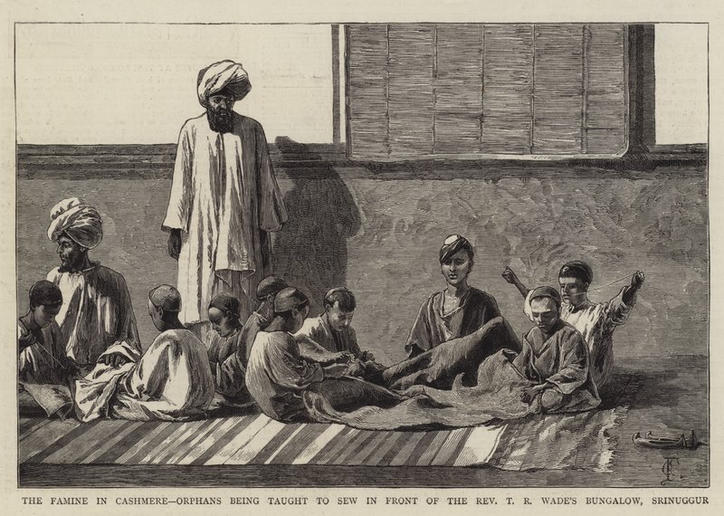 The Famine in Cashmere, Orphans Being Taught to Sew in Front of the Reverend T R Wade