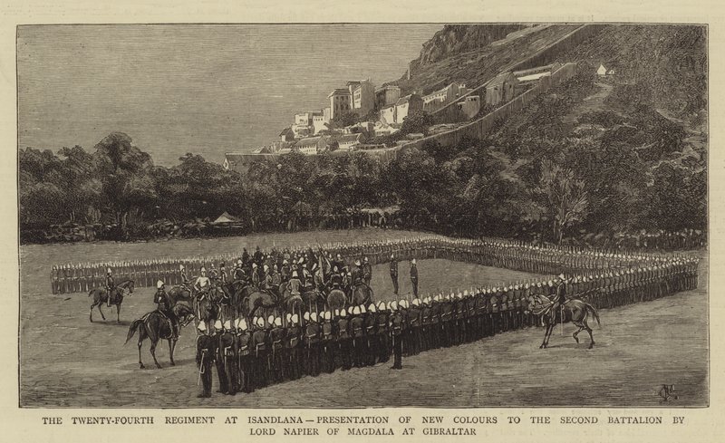 The Twenty-Fourth Regiment at Isandlana, Presentation of New Colours to the Second Battalion by Lord Napier of Magdala at Gibraltar by Charles Edwin Fripp