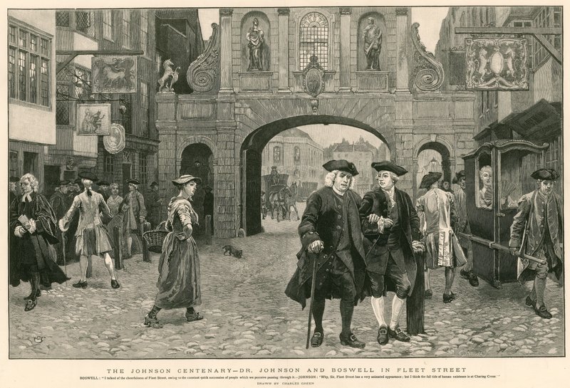 The Johnson Centenary: Dr Johnson and Boswell in Fleet Street (engraving) by Charles Green