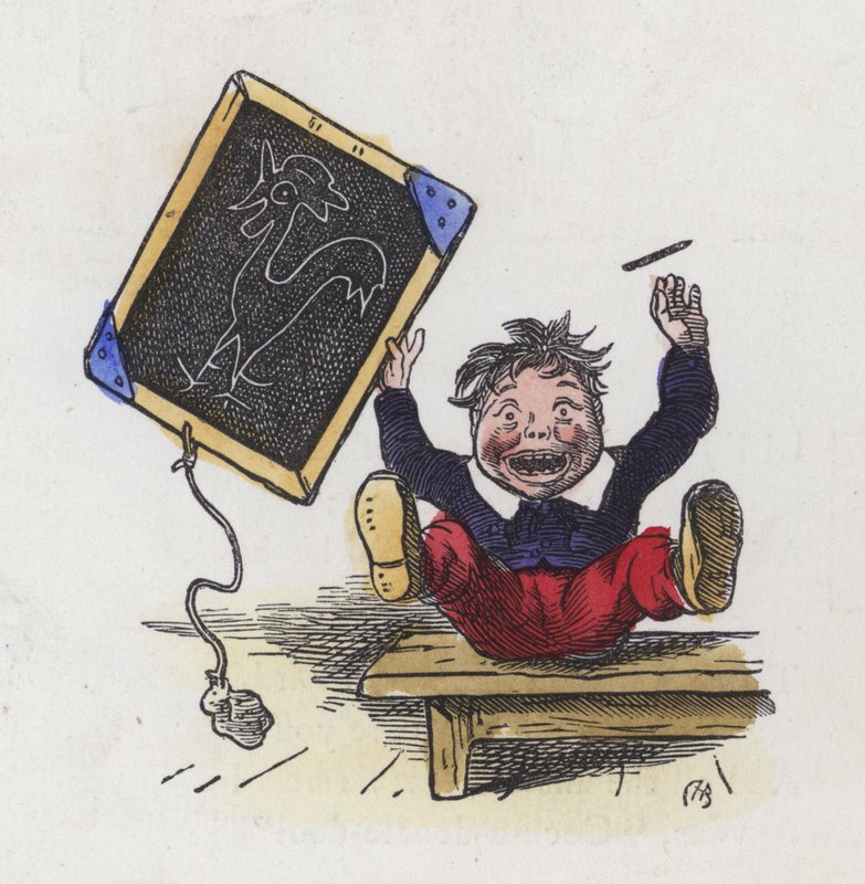 Boy with a Picture of a Cockerel Drawn on a Blackboard by Charles Henry (after) Bennett