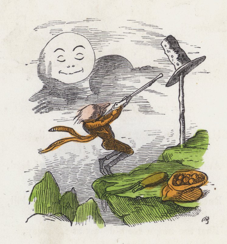 Man shooting at his hat in frustration at not being able to hit the Moon by Charles Henry (after) Bennett