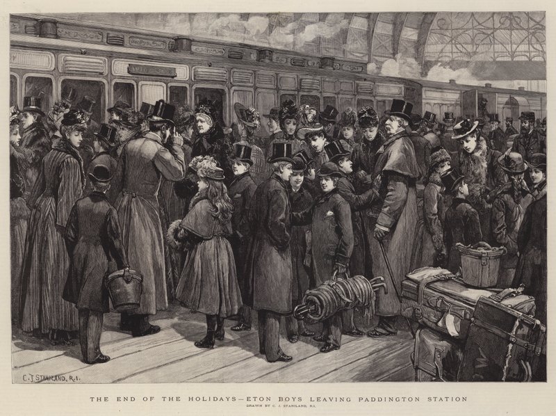 The End of the Holidays, Eton Boys leaving Paddington Station by Charles J. Staniland