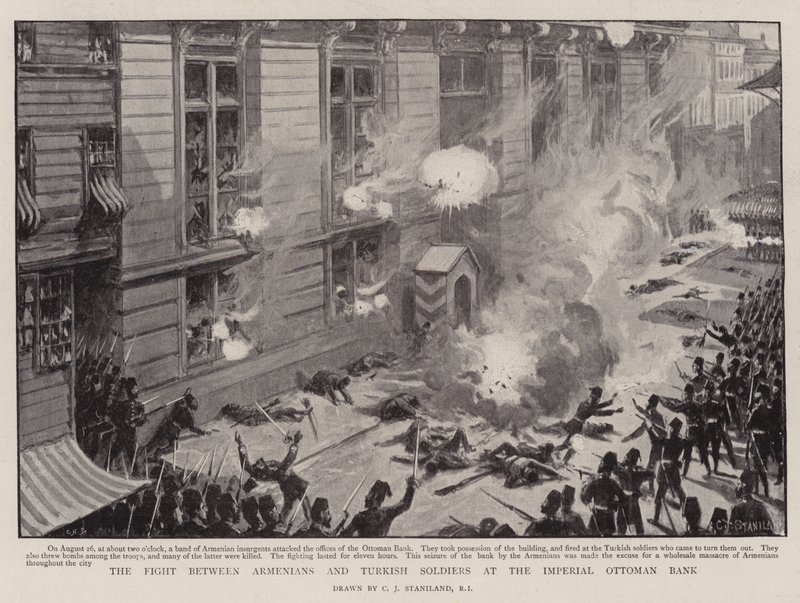 The Fight between Armenians and Turkish Soldiers at the Imperial Ottoman Bank by Charles J. Staniland