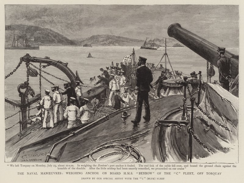 The Naval Manoeuvres, weighing Anchor on Board HMS Benbow of the C Fleet, off Torquay by Charles J. Staniland