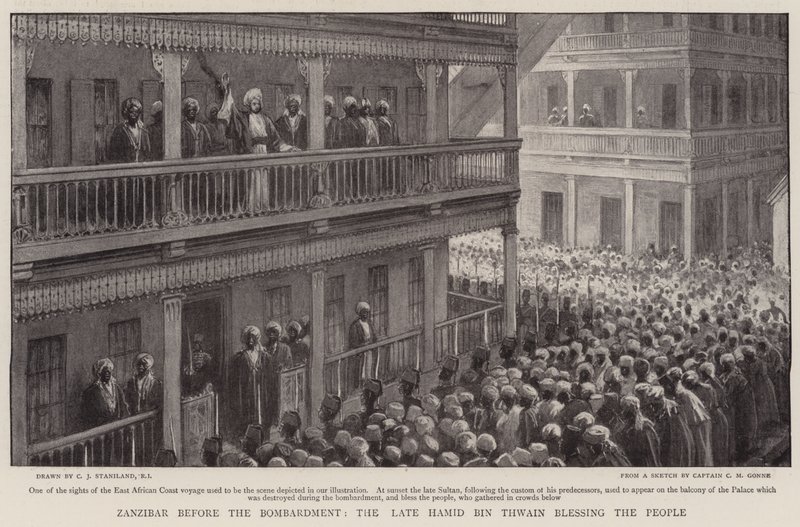 Zanzibar before the Bombardment, the Late Hamid Bin Thwain blessing the People by Charles J. Staniland