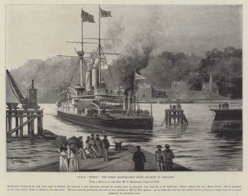 HMS Howe, the First Battle-Ship ever docked in Ireland by Charles John de Lacy