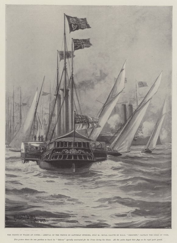 The Prince of Wales at Cowes, Arrival of the Prince on Saturday Evening, 30 July, Royal Salute by HMS Crescent, Captain the Duke of York by Charles John de Lacy