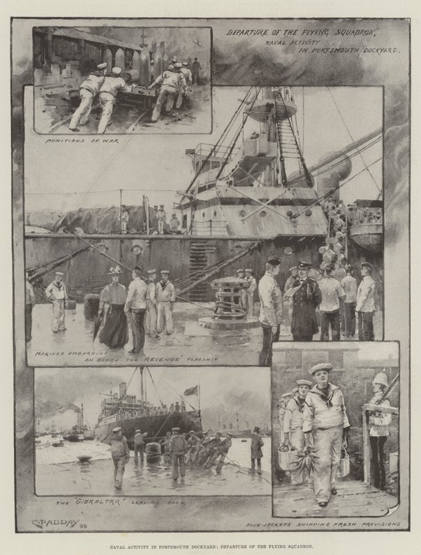 Naval Activity in Portsmouth Dockyard, Departure of the Flying Squadron by Charles Murray (after) Padday
