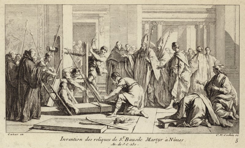 Discovery of the relics of St Baudile, martyred in Nimes in 250 by Charles Nicolas II Cochin