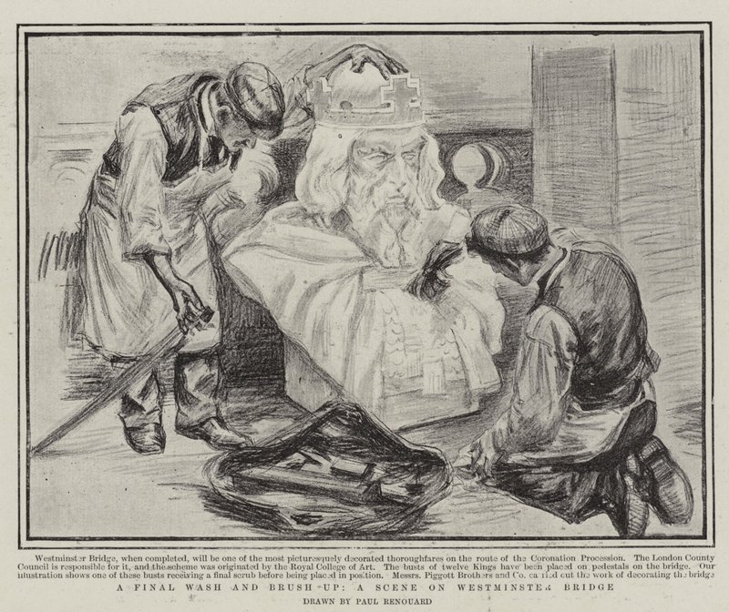A Final Wash and Brush Up, a Scene on Westminster Bridge by Charles Paul Renouard