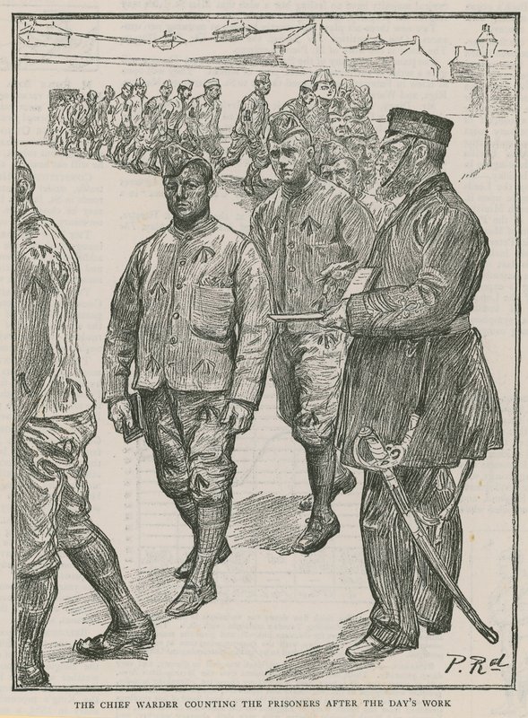 The chief warder counting the prisoners after a day