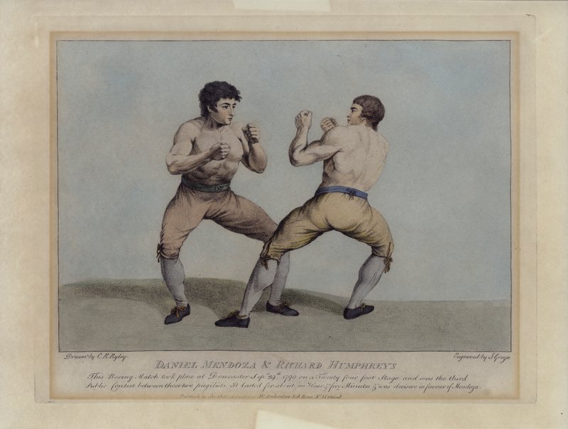 English Prizefighters Daniel Mendoza and Richard Humphreys at Their Boxing Match on 29 September 1790 (engraving) by Charles Reuben (after) Ryley