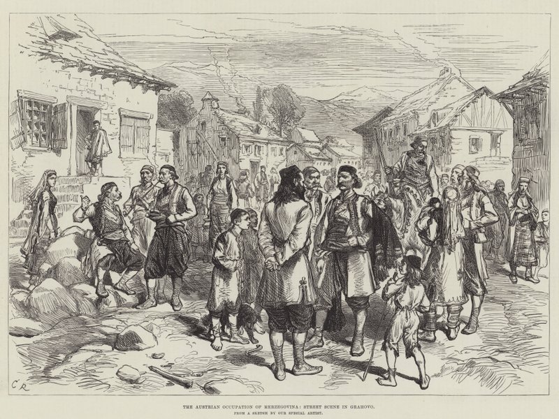 The Austrian Occupation of Herzegovina, Street Scene in Grahovo by Sir John Charles Robinson