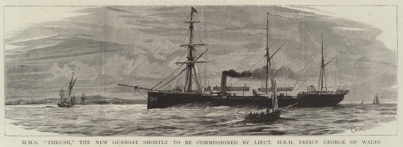 HMS Thrush, the New Gunboat Shortly to be Commissioned by Lieutenant HRH Prince George of Wales by Charles William Wyllie