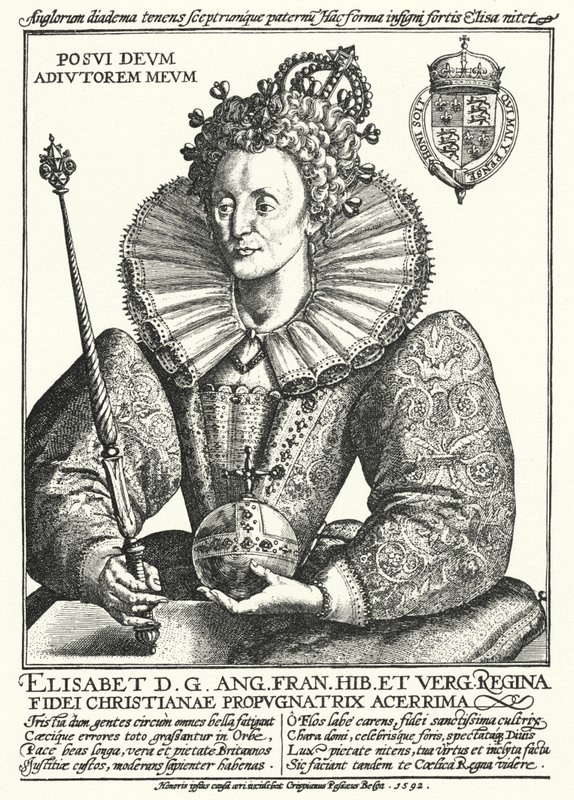 Elizabeth I, Queen of England (engraving) by Crispin I de (after) Passe