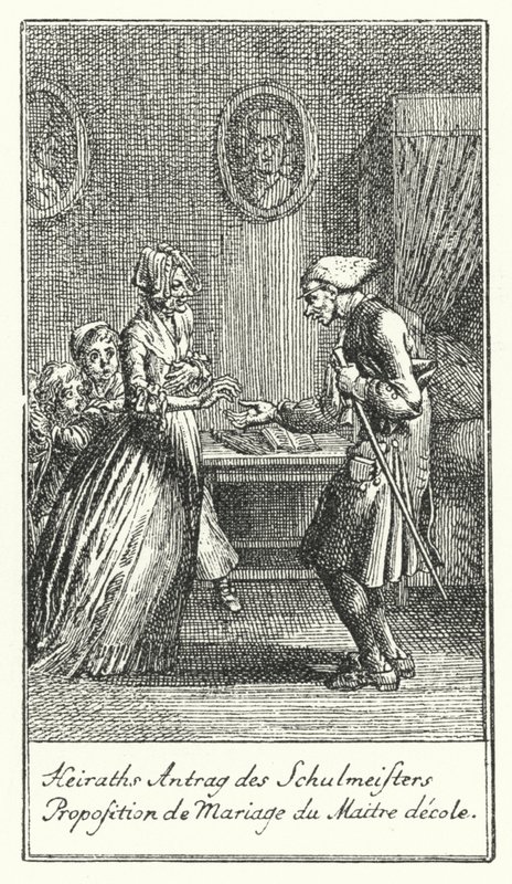 Marriage Proposal of the Schoolmaster (engraving) by Daniel Nikolaus (after) Chodowiecki