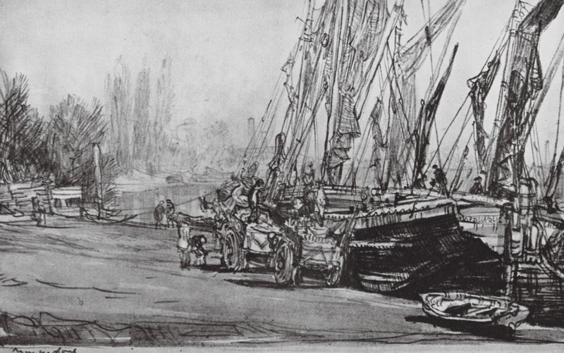 London: Chiswick, Low Tide by David Muirhead (after) Bone