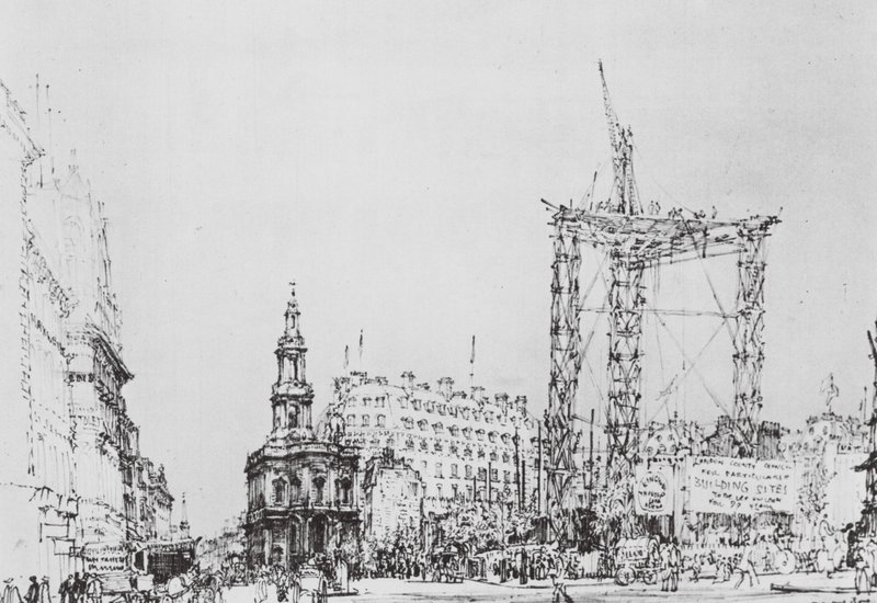London: Rebuilding the Strand by David Muirhead (after) Bone