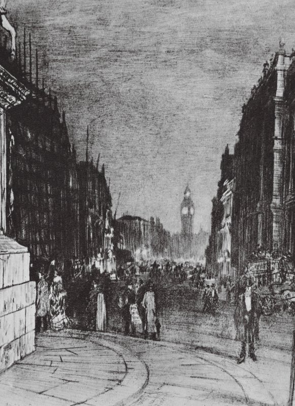 London: Whitehall Lights by David Muirhead (after) Bone