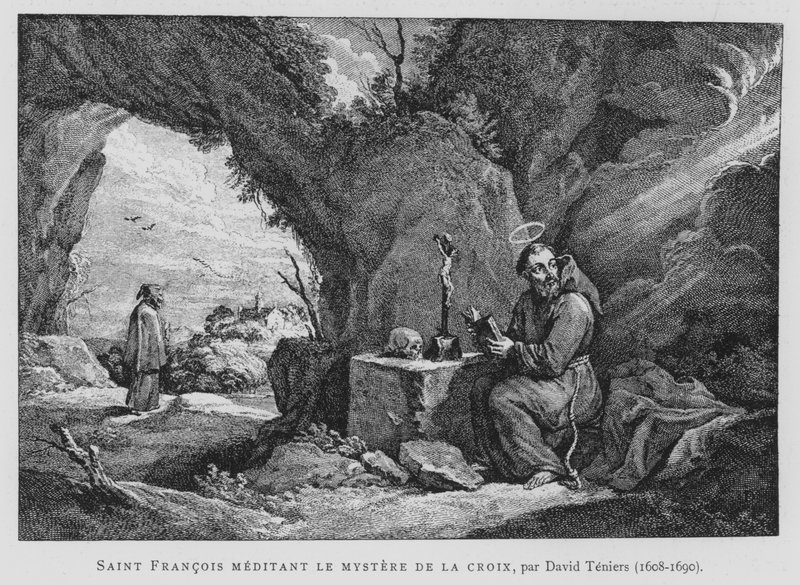 St Francis Meditating on the Mystery of the Cross by David the Younger (after) Teniers