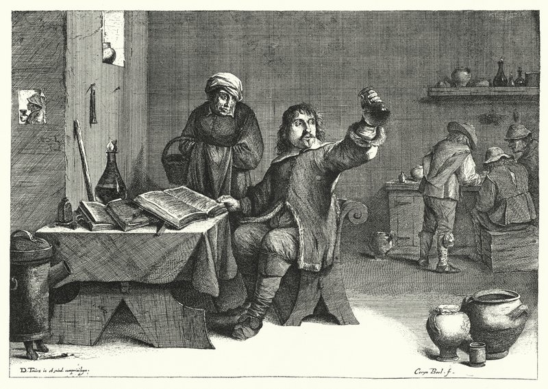 The Urine Doctor (engraving) by David the Younger (after) Teniers