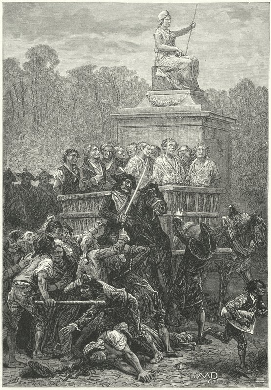 A Tumbril Full of Prisoners on Its Way to the Guillotine, French Revolution (engraving) by Diogene Ulysse Napoleon Maillart