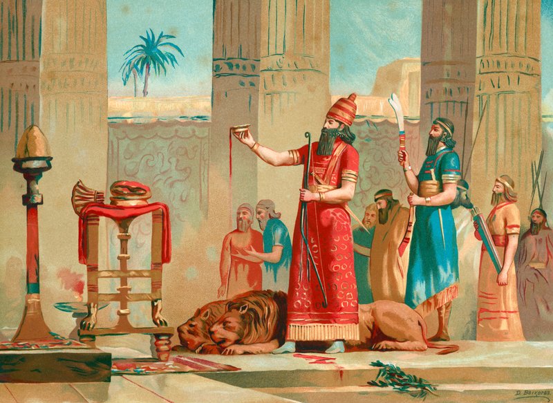 Ashurbanipal offering lions in sacrifice by Dionisio Baixeras Verdaguer