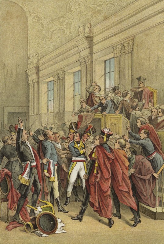 Napoleon evicting the Council of Five Hundred from its chambers, Coup of 18 Brumaire, 1799 by Dutch School