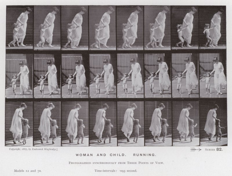 The Human Figure in Motion: Woman and child, Running by Eadweard Muybridge
