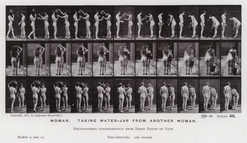The Human Figure in Motion: Woman, taking water-jar from another woman by Eadweard Muybridge