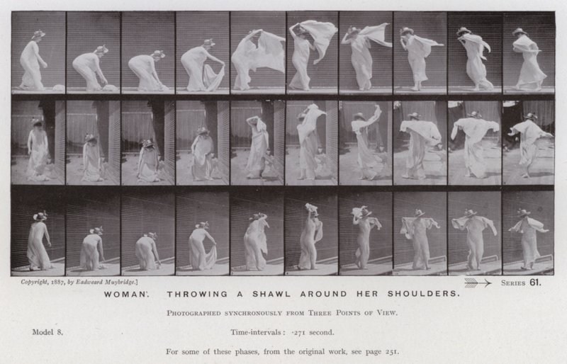 The Human Figure in Motion: Woman, throwing a shawl around her shoulders by Eadweard Muybridge