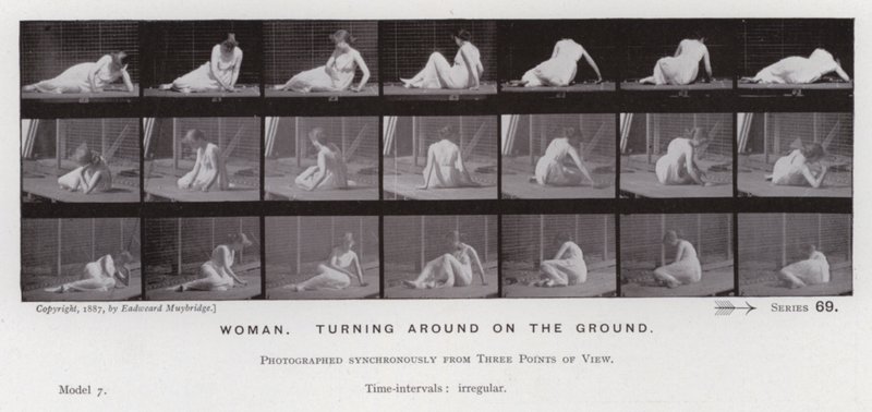 The Human Figure in Motion: Woman, turning around on the ground by Eadweard Muybridge
