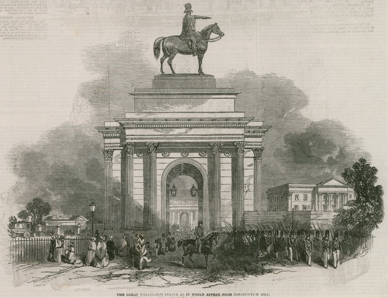 The great Wellington statue and Arch as it would appear from Constitution Hill by Ebenezer Landells