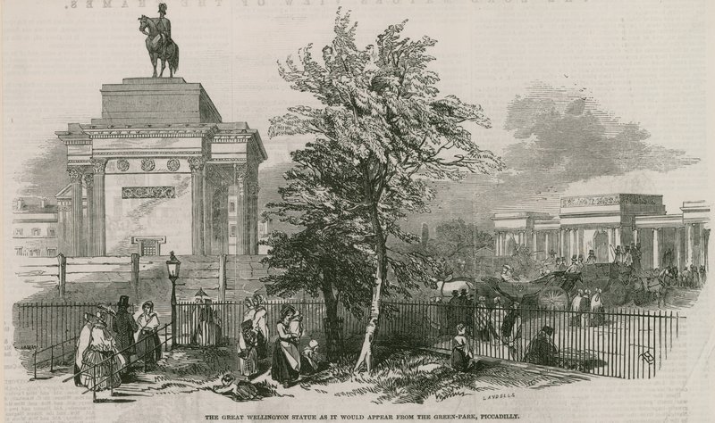 The Great Wellington Statue and Arch as it Would Appear from the Green Park, Piccadilly by Ebenezer Landells