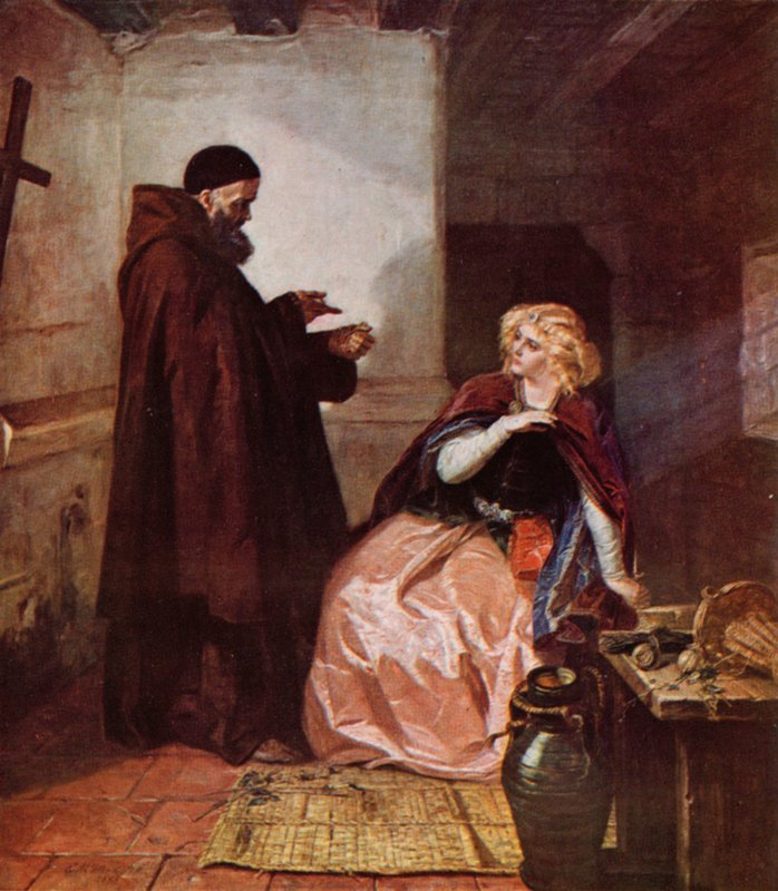 Juliet and Friar Laurence, Romeo and Juliet, Act IV, Scene 1 by Edgar Melville (after) Ward