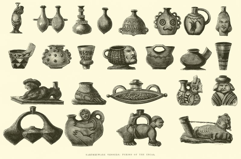 Earthenware vessels, Period of the Incas by Edouard Riou