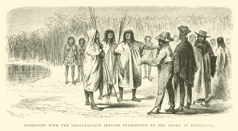Interview with the Chontaquiros Indians Introduced on the Shore at Bitiricaya by Edouard Riou