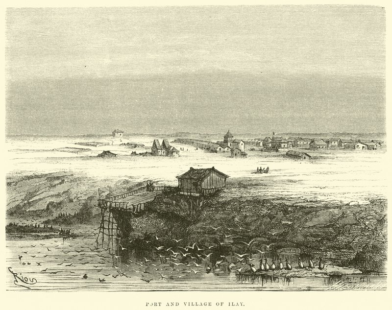 Port and Village of Ilay by Edouard Riou