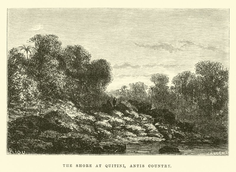 The shore at Quitini, Antis Country by Edouard Riou